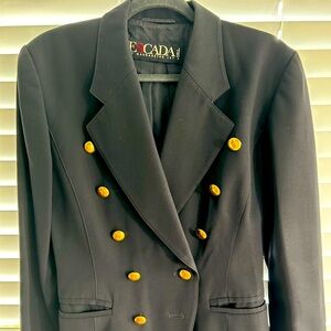 Escada Grey double breasted jacket . Gold oversized buttons. Size 40 Vintage